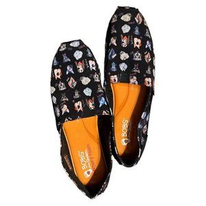 BOBS for Dogs  by Skechers womens black dog print canvas slip on shoes size 9.5